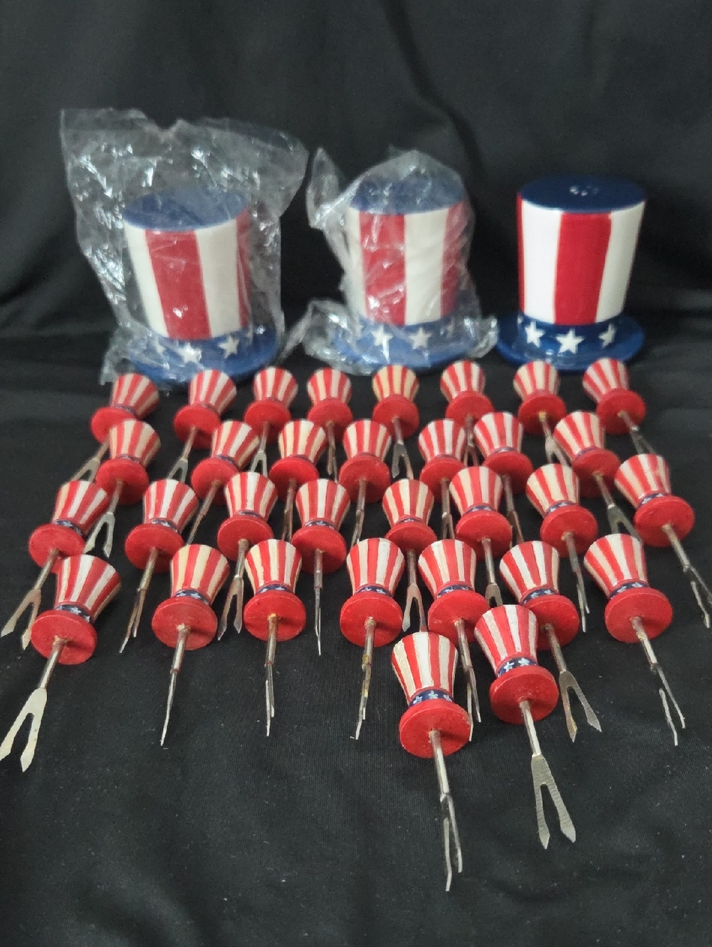 Patriotic Red, White & Blue Horderves Picks and Mini Top Hats For S & P